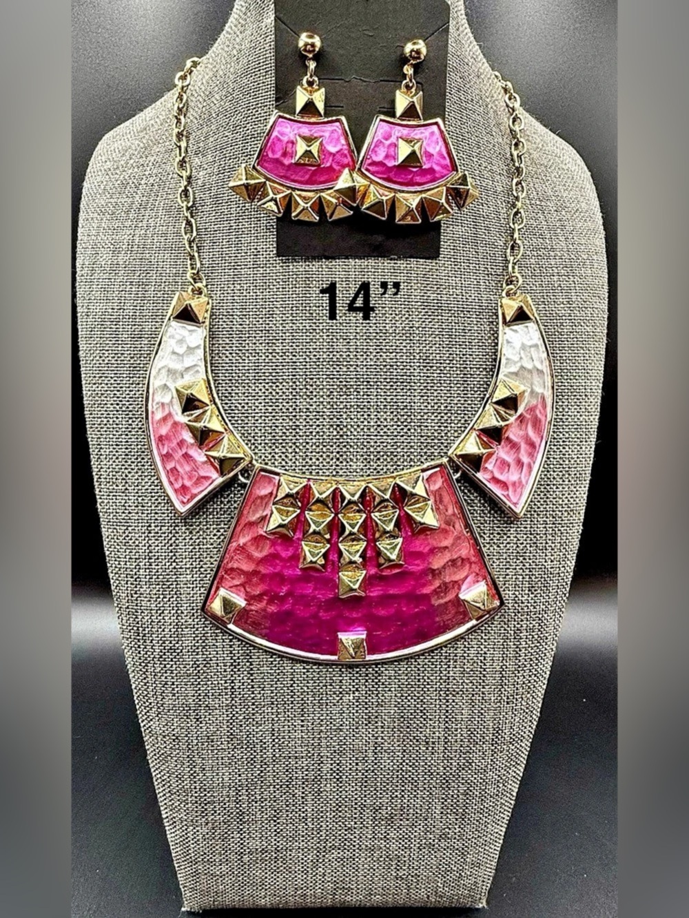 Gold-Tone & Pink Ombre Studded Bib